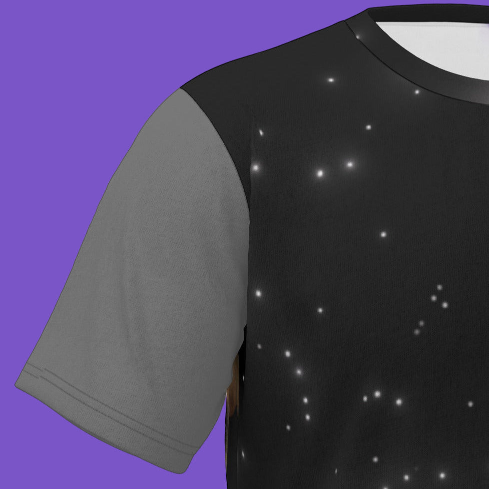 Mizpah Temple No. 66 All-Over Print T-Shirt – Oasis of Goldsboro, Desert of North Carolina | Custom Camel Caravan Starry Night Tee | Gray sleeves