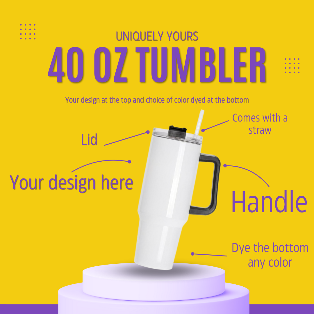 Personalized 40oz Tumbler | Stainless Steel Insulated | with Handle and Straw