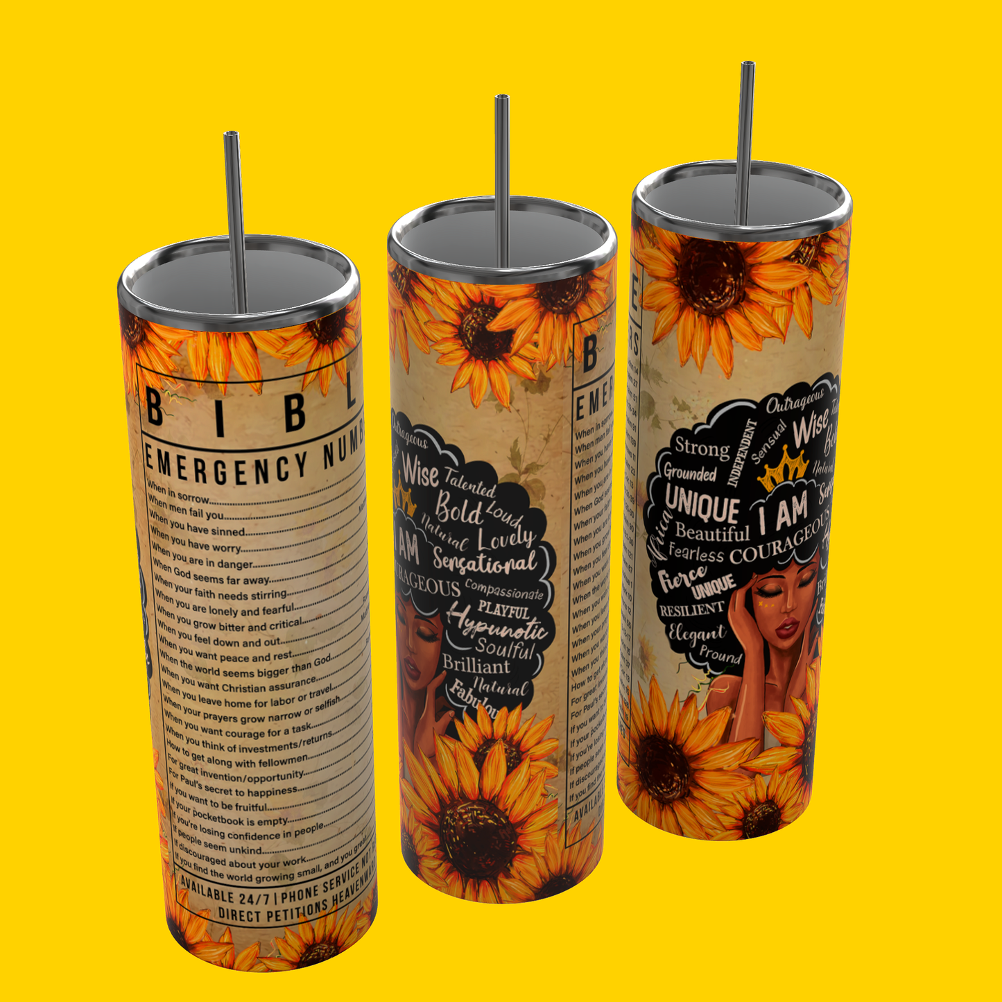 Bible EMS numbers Sunflower | Affirmations afro Tumbler