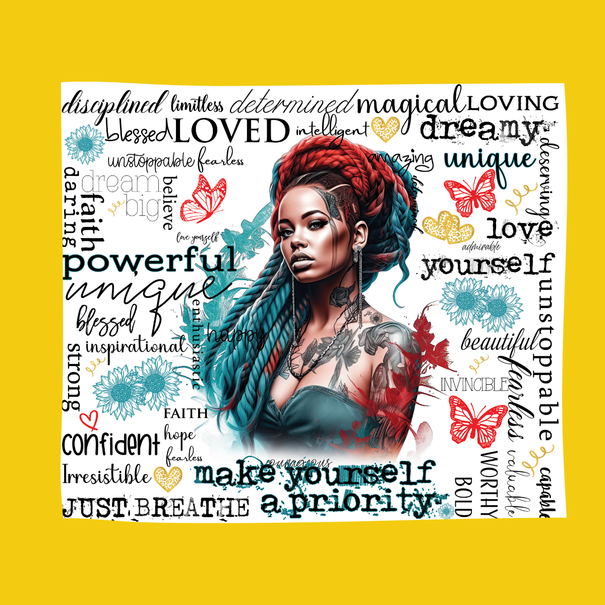 Just Breathe| Black women with red and teal locs | Affirmations Tumbler