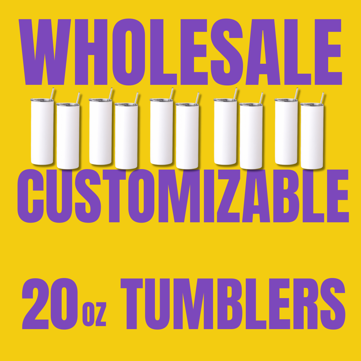 Personalized Wholesale set of 24 (case)| 20oz Tumblers | Stainless Steel Insulated | with Straw and lid