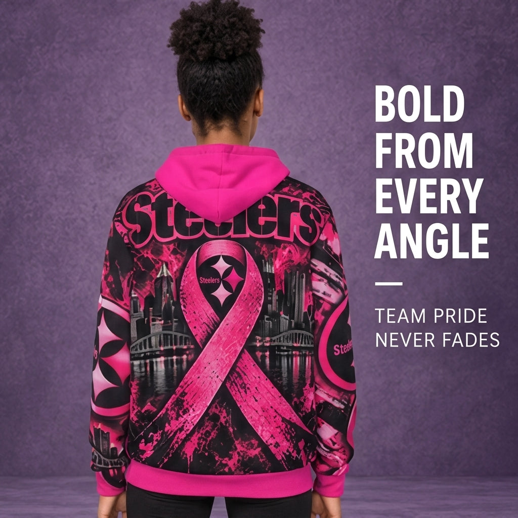 Steelers Pink all over Print Hoodie for Breast Cancer Awareness