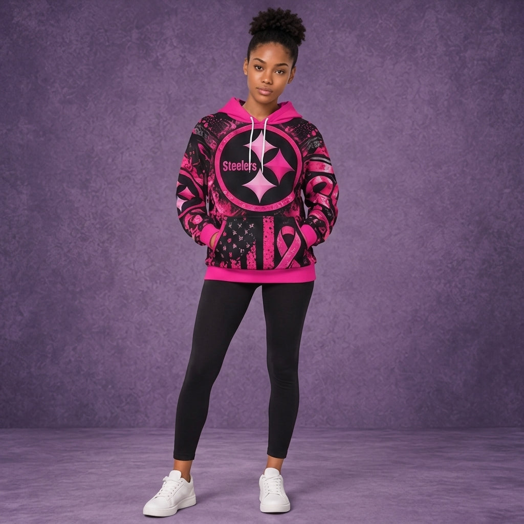 Steelers Pink all over Print Hoodie for Breast Cancer Awareness