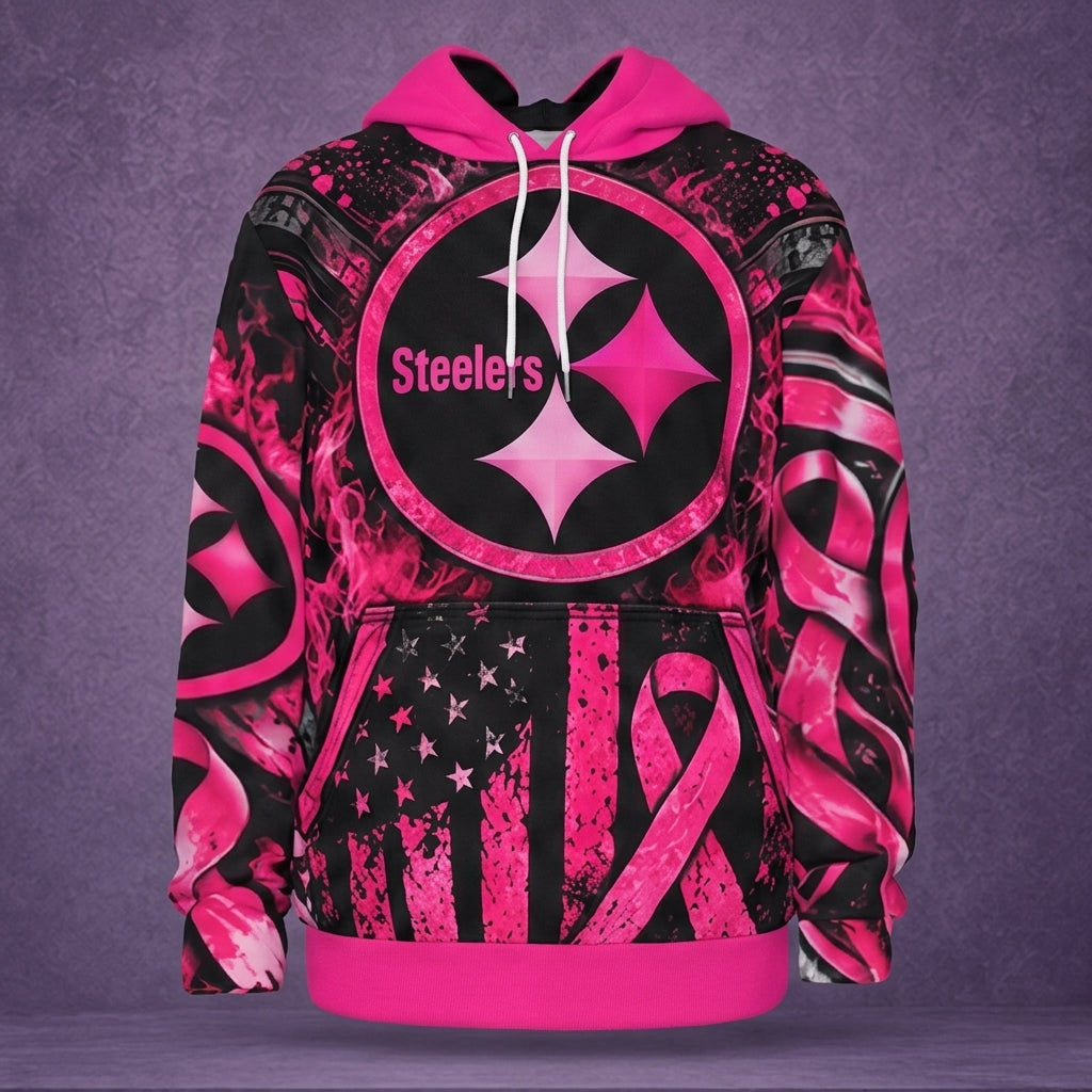 Steelers Pink all over Print Hoodie for Breast Cancer Awareness