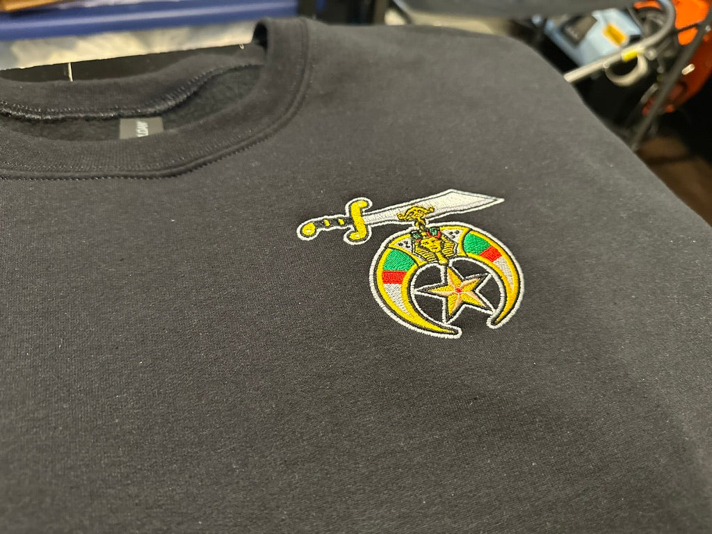 Black Crewneck Sweatshirt – Embroidered PHA Shriner Emblem (Front & Back)
