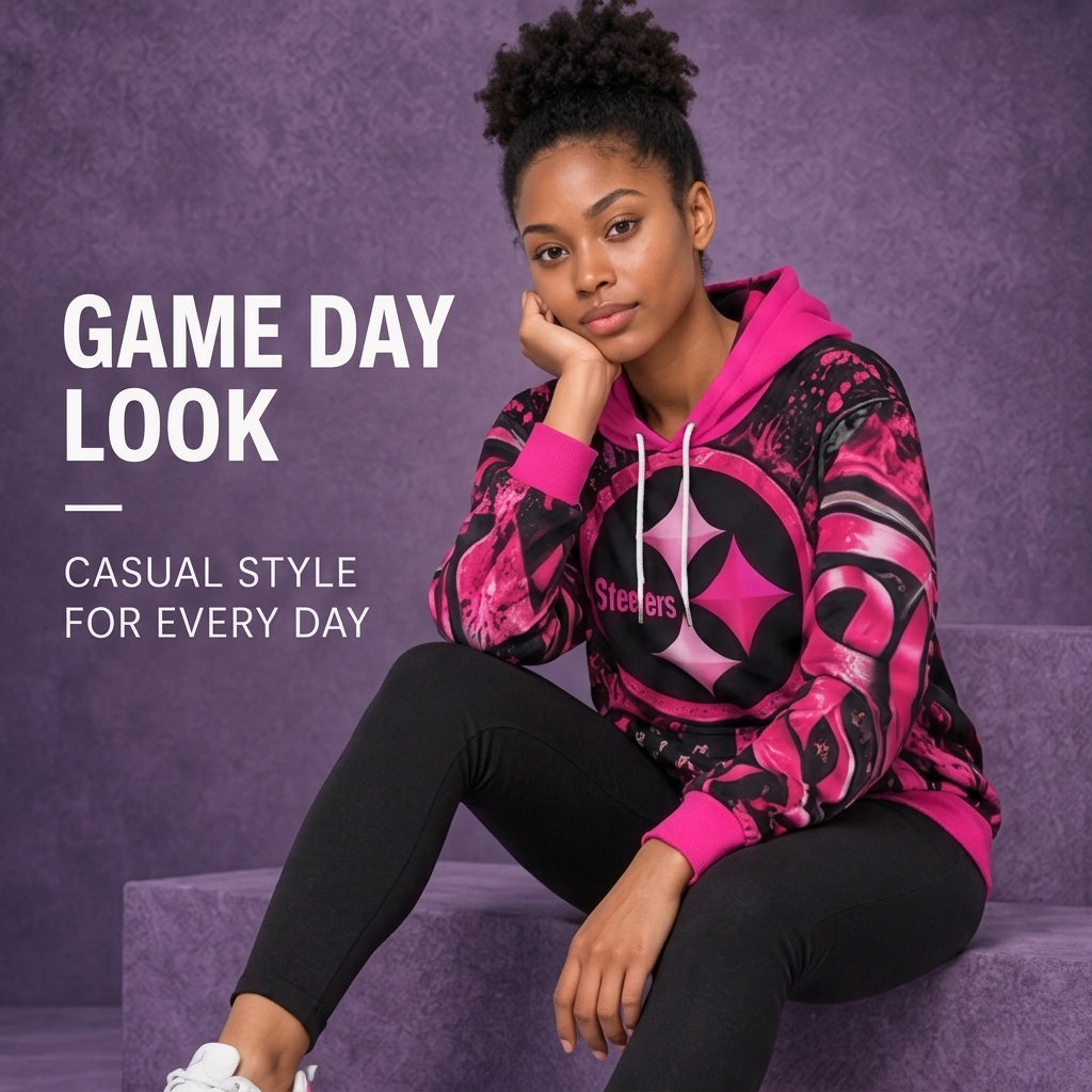 Steelers Pink all over Print Hoodie for Breast Cancer Awareness
