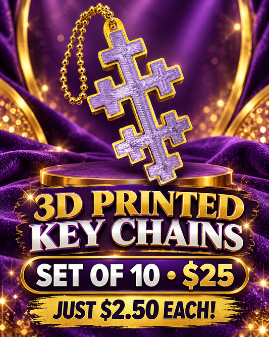 Patriarchal Cross 3D Printed Key Chain Set of 10
