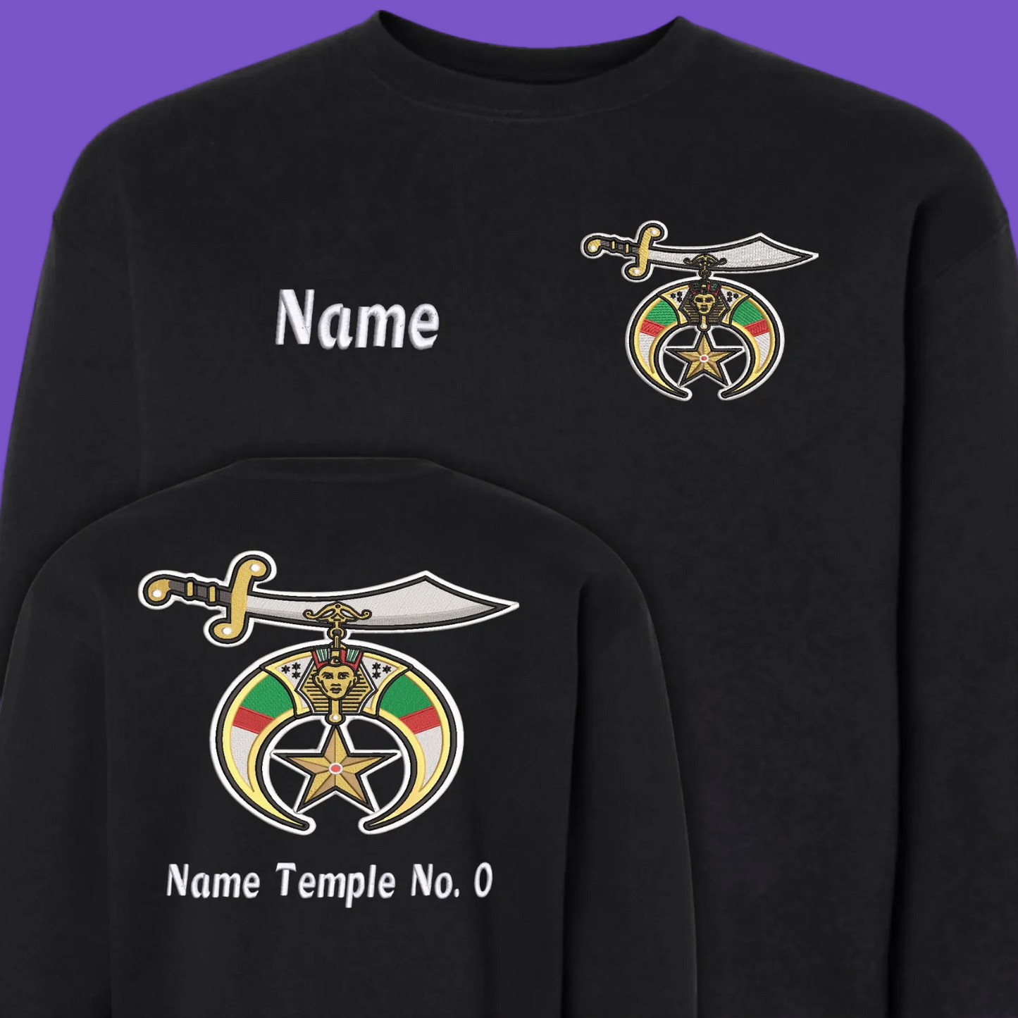 Black Crewneck Sweatshirt – Embroidered PHA Shriner Emblem (Front & Back)