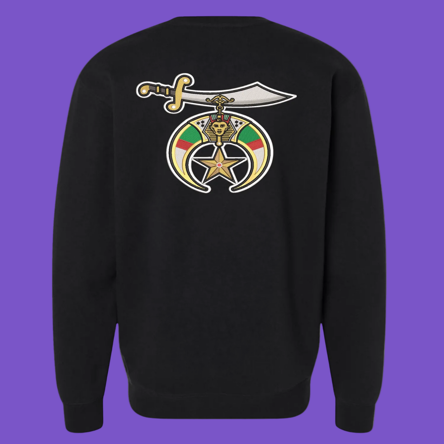 Black Crewneck Sweatshirt – Embroidered PHA Shriner Emblem (Front & Back)