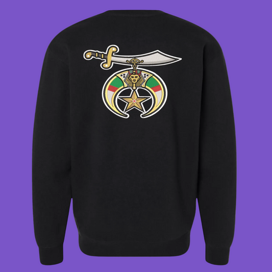 Black Crewneck Sweatshirt – Embroidered PHA Shriner Emblem (Front & Back)