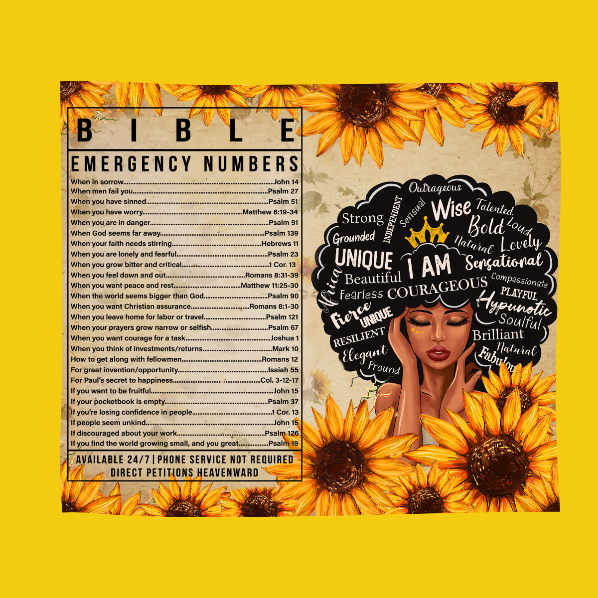 Bible EMS numbers Sunflower | Affirmations afro Tumbler