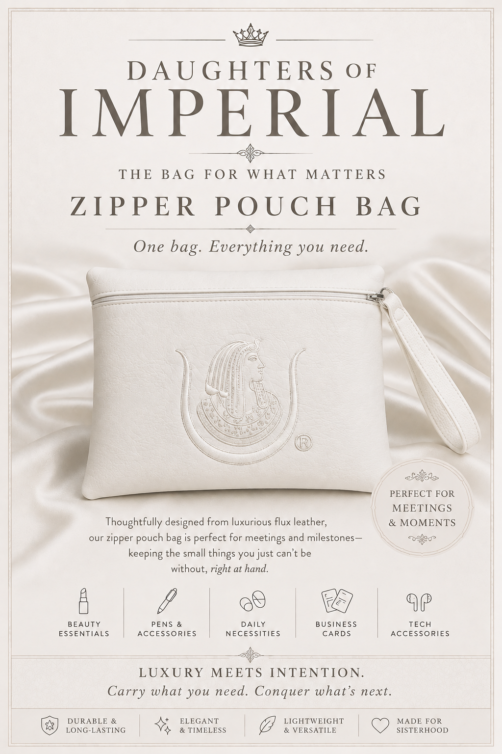 Daughters of Imperial White-on-White Wristlet Zipper Pouch