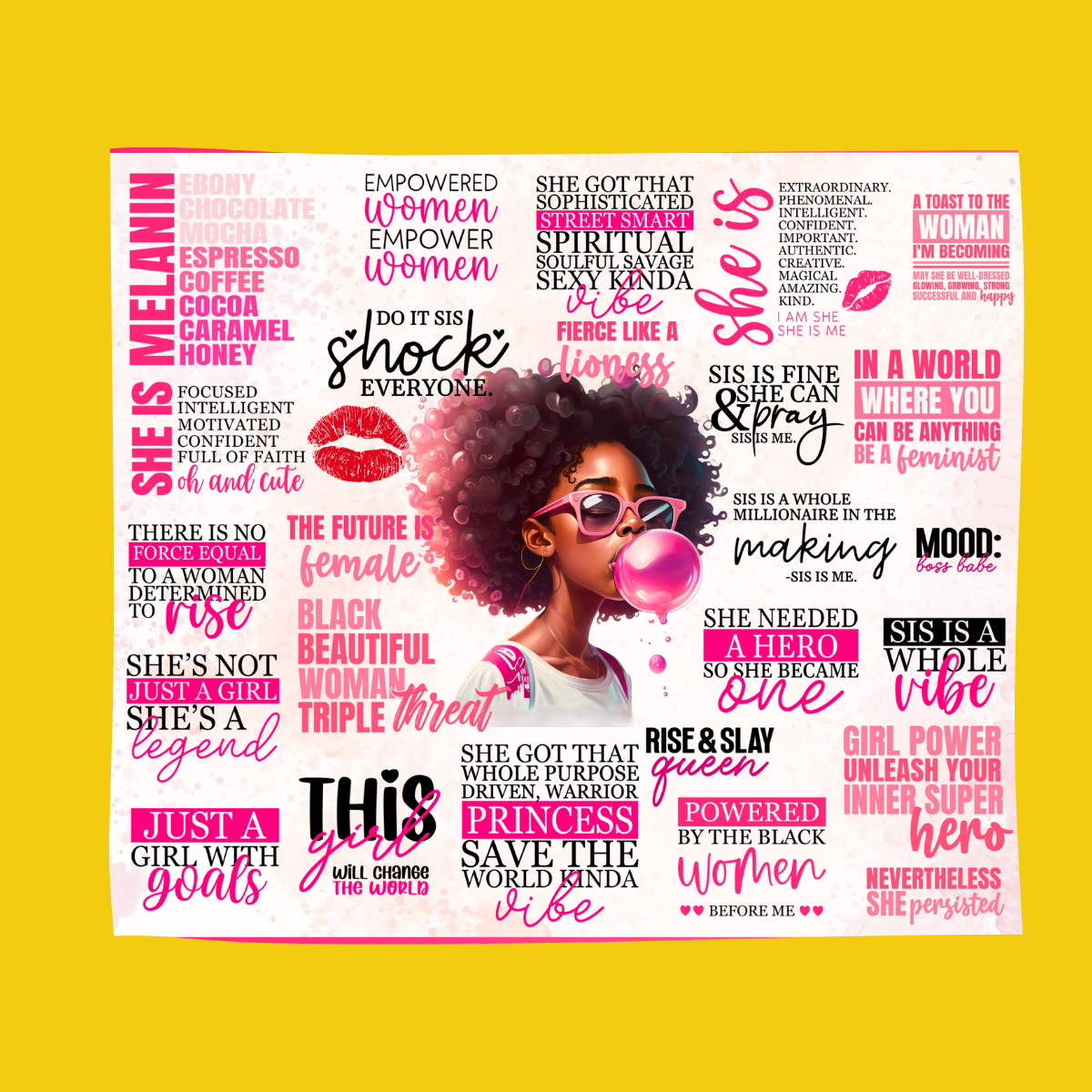 Pink Girl with Afro blowing bubble gum | Affirmations Tumbler