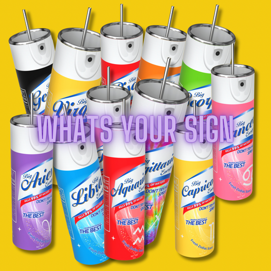 zodiac tumbler that looks like a lysol spray can