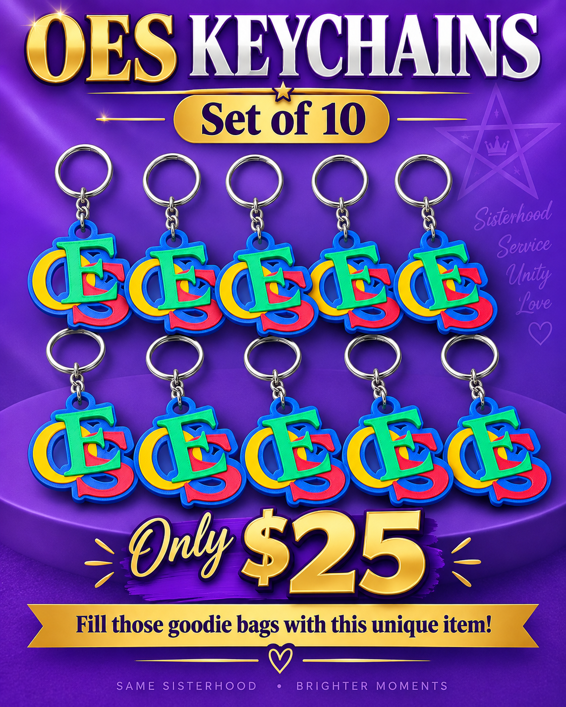 3D Printed OES Interlocking Letter Keychain Set of 10