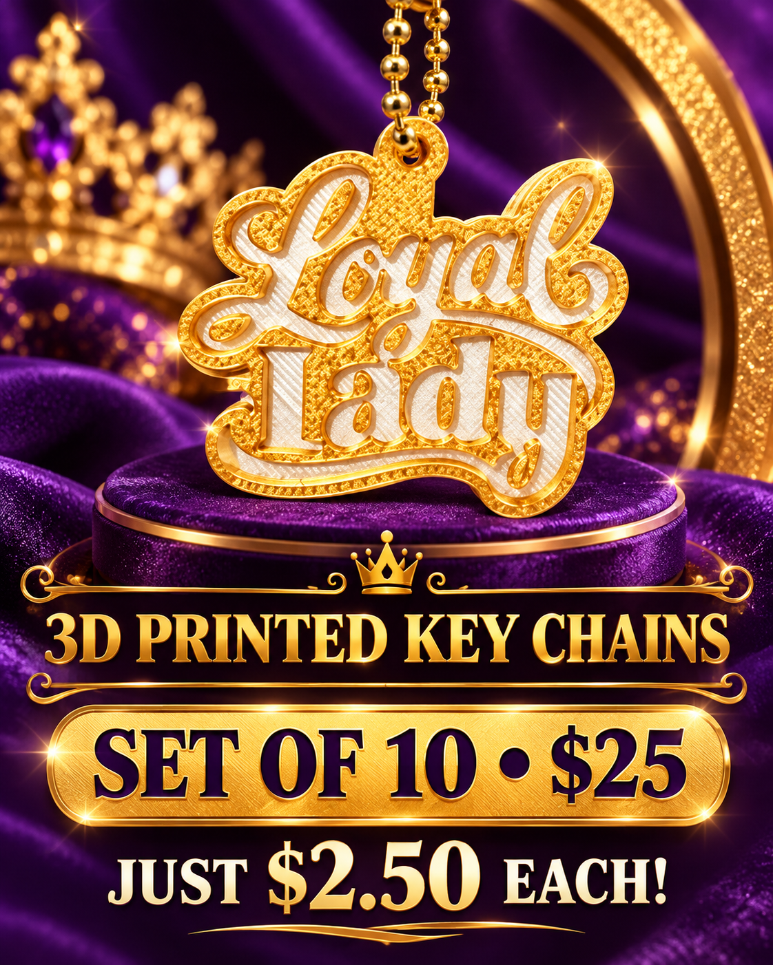 “Loyal Lady” 3D Printed Key Chain Set of 10