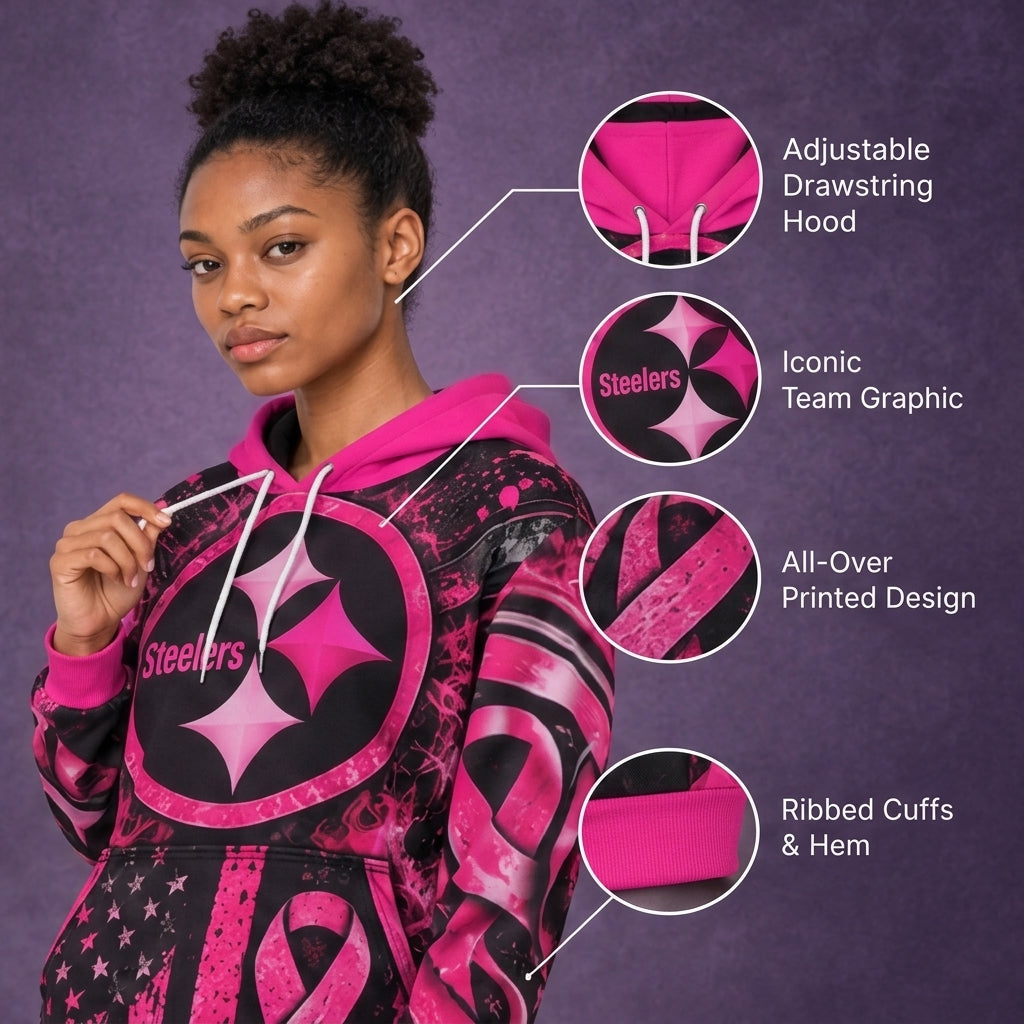 Steelers Pink all over Print Hoodie for Breast Cancer Awareness